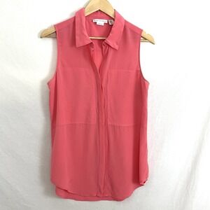 Max Studio Sleeveless Top Womens Medium M 100% Silk Orange Button Up Flowy